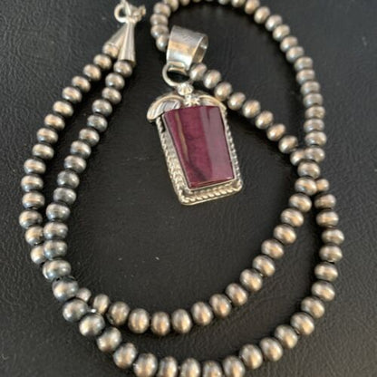 Navajo Purple Spiny Necklace Pendant | Sterling Silver | Authentic Native American Handmade | Women's | 13630