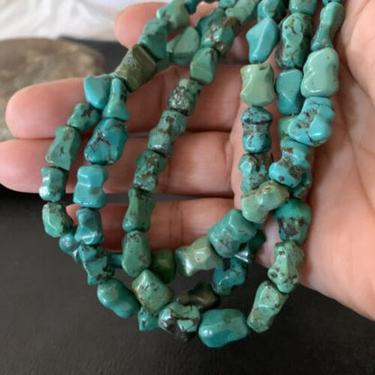 Navajo Green Turquoise Bone Bead Necklace | 3 Strand | Sterling Silver | 01992
