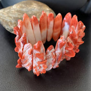Native American Sterling Silver Red Spiny Oyster Turquoise Bracelet | Stretch | Handmade | 11831