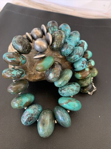 Navajo Pearls Sterling Silver & Chunky Blue Turquoise Graduated Necklace | Authentic Native American | 22" | 1748