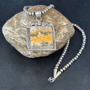 Navajo Bumblebee Jasper Pendant Necklace | Canary Yellow | Sterling Silver | Authentic Native American Handmade | 14249