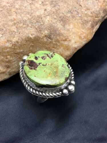 Navajo Green Gaspeite Ring | Sterling Silver | Sz 8.25 | Authentic Native American Handmade | 2593