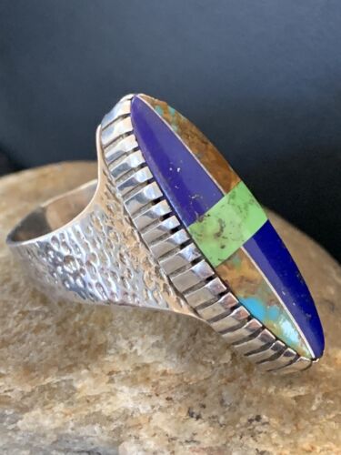 Navajo Multi-Color Lapis & Turquoise Inlay Ring | Sterling Silver | Sz 7 | Authentic Native American Handmade | 1578