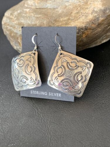 Southwestern Women's Navajo Stamped Earrings | Sterling Silver | Authentic Native American Handmade | 1663