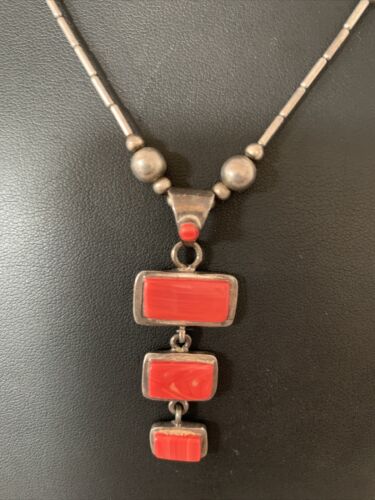 Native American Old Pawn Apple Coral Necklace | Sterling Silver | 19" | 02187