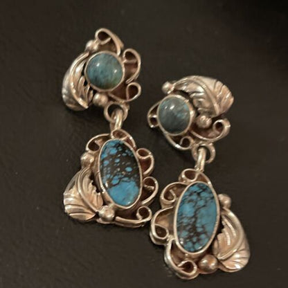 Handmade Navajo Spiderweb Turquoise Dangle Earrings | Sterling Silver | Authentic Native American | 2026
