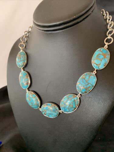 Navajo Blue Mojave Turquoise Pendant Necklace | Sterling Silver | 18" | Authentic Native American Handmade | 11634