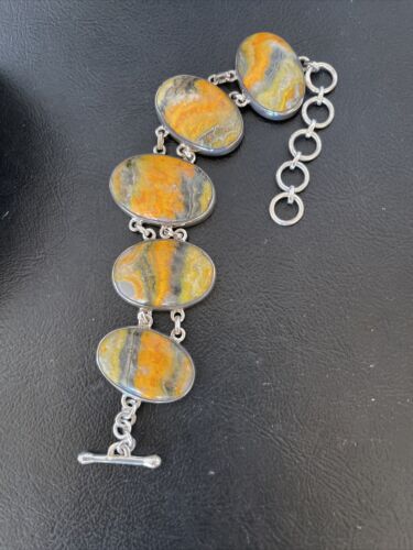 Navajo Bumblebee Jasper Link Bracelet | Sterling Silver | 7.5" | Authentic Native American Handmade | 10285