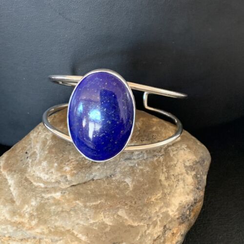 Minimalist Women's Blue Lapis Lazuli Cuff Wire Bracelet | Sterling Silver | 12873