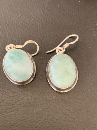 Navajo Blue Larimar Dangle Earrings | Sterling Silver Beads | Authentic Native American Handmade | 1613