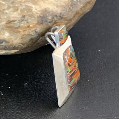 Authentic Native American Navajo Sterling Silver Red Opal Inlay Pendant | Handmade Jewelry | 13344