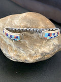 Navajo Sterling Silver Watch Tips with Turquoise, Coral & Mother of Pearl Inlay Band | Authentic Native American Jewelry | 12138
