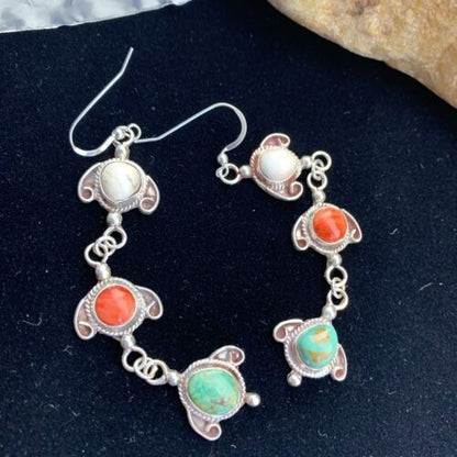 Navajo Spiny, Turquoise & Howlite Dangle Earrings | Sterling Silver | Authentic Native American Handmade | 01616