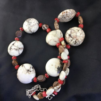 Native American Wild Horse Coral Necklace | Sterling Silver | 21" | 10278
