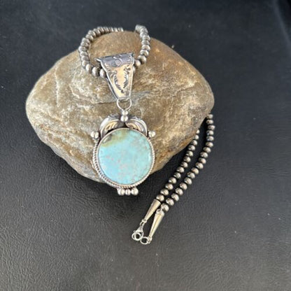 Navajo Blue Golden Hills Pendant Necklace | Sterling Silver | Authentic Native American Handmade | 14599