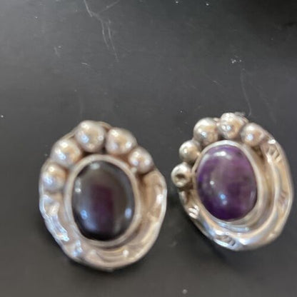 Navajo Sugilite Earrings | Sterling Silver Post Stud | Authentic Native American Handmade | 0.5" | 2067