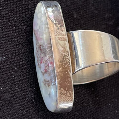 Native American Men's Cinnabrite Ring | Sterling Silver | White Black | Sz 7 | 01568