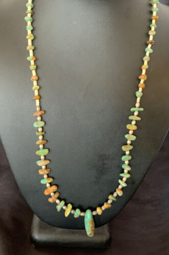 Navajo Royston Bead Green Turquoise Pendant Necklace | Sterling Silver | 22" | 12536