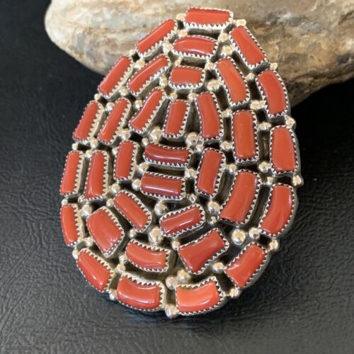 Navajo Red Coral Cluster Ring | Authentic Native American Sterling Silver | Multi-Stone | Sz 7 | 12231