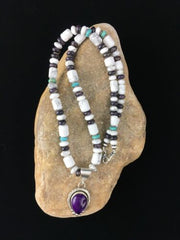 Men's Navajo Purple Sugilite Turquoise Bead Necklace | Sterling Silver | 22" | Authentic Native American Handmade | 10031