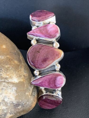 Navajo Purple Spiny Oyster Row Cuff Bracelet | Sterling Silver | Authentic Native American Handmade | 1406