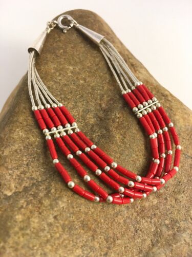 Navajo Red Stabilized Coral Heishi Sterling Silver Bracelet | 5-Strand | 7" | 13603