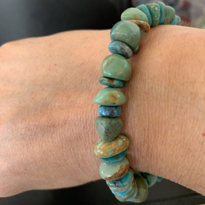 Men's Women's Stretch Bracelet | Blue Green Turquoise Stone | 7" | 11823