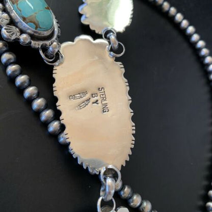 Navajo Blue Turquoise Lariat Necklace | Sterling Silver | Authentic Native American Handmade | 11468