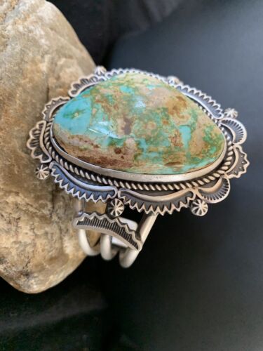 Navajo Royston Turquoise Cuff Bracelet | Sterling Silver | Authentic Native American Handmade | 1164