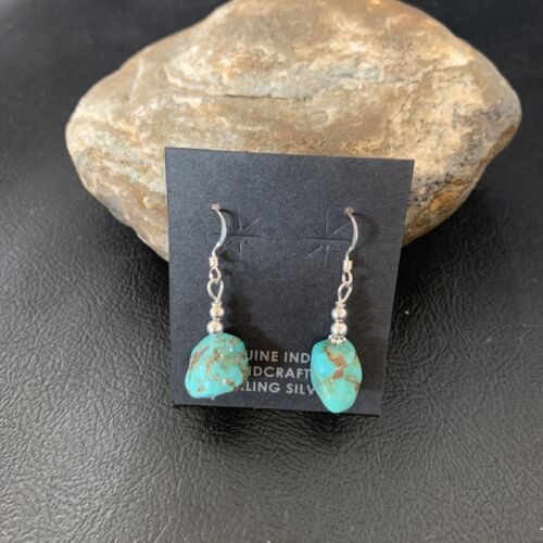 Navajo Turquoise Bead Nugget Earrings | Sterling Silver Pearls | Authentic Native American Handmade | 1" | 12897