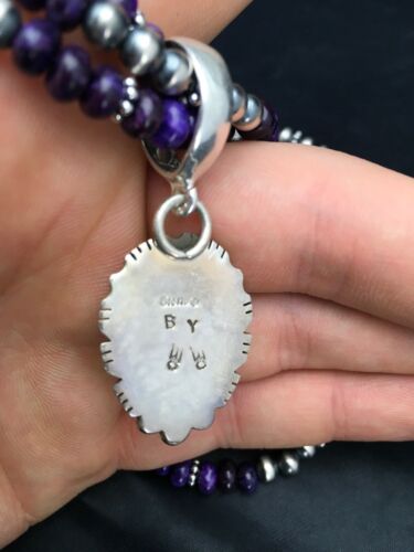 Navajo Pearls Sugilite Bead Necklace Pendant Set | 3-Strand Sterling Silver | 21" | 2885