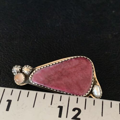 Navajo Handmade Pin | Sterling Silver | Purple Spiny Oyster & Mother of Pearl | Authentic Native American Jewelry | 13699