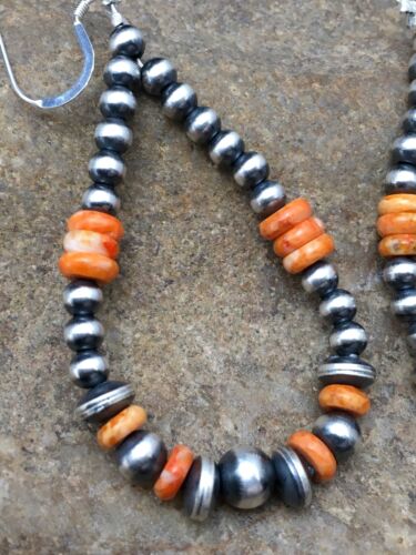 Native American Spiny Oyster Bead Earrings | Navajo Sterling Silver | 2" | 4341