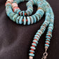 Authentic Native American Navajo Sterling Silver Necklace | Blue Turquoise & Spiny Oyster | 32" | 1672