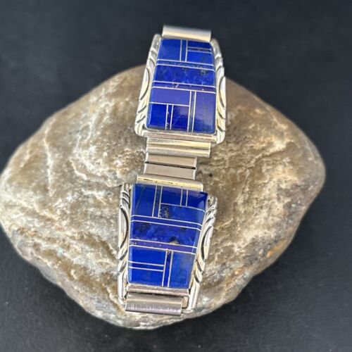 Authentic Navajo Men's Wristwatch | Blue Lapis Lazuli Inlay | Sterling Silver Tips | Native American Jewelry | 14396