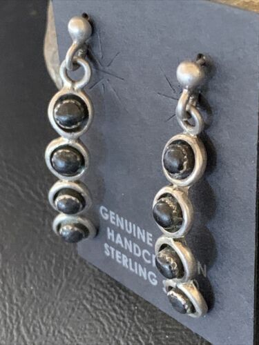 Navajo Multi-Stone Black Onyx Drop Earrings | Sterling Silver | 1.25" | 12649