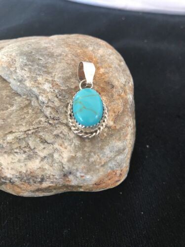 Navajo Handmade Sterling Silver Turquoise Pendant | 1" | Native American | 3162