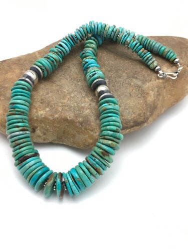 Navajo Sterling Silver & Turquoise Graduated Necklace | Authentic Native American | 18" | 4047
