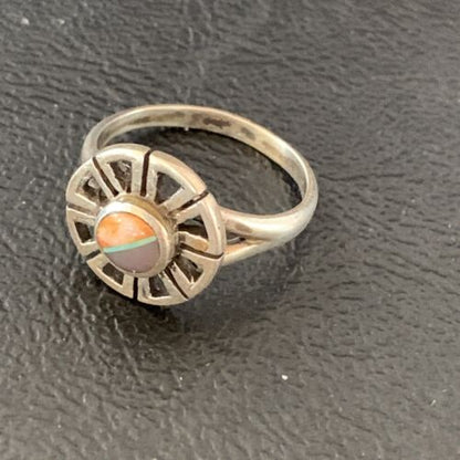 Navajo Purple Sugilite Orange Spiny Oyster Inlay Ring | Sz 7 | Authentic Native American Handmade | 11187
