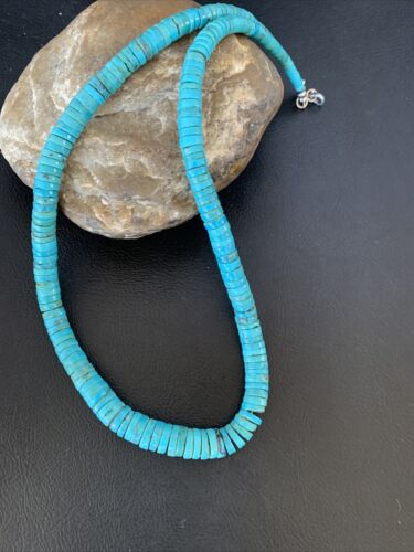 Authentic Native American Navajo Turquoise Heishi Necklace | Sterling Silver Graduated Navajo Pearls | 19" | 13214