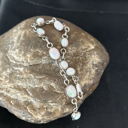 Native American Navajo White Opal Link Bracelet | Sterling Silver | Authentic Handmade | 14648