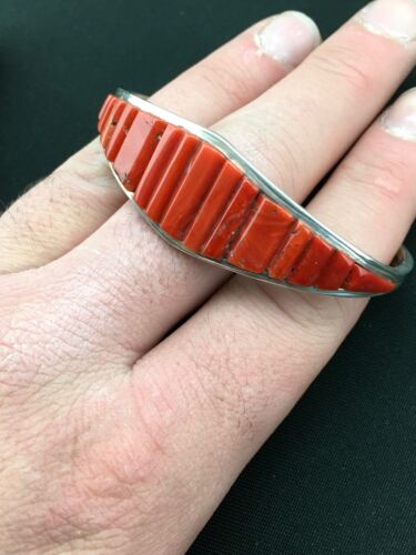 Native American Red Coral Navajo Bracelet | Sterling Silver | Authentic Handmade | 4732