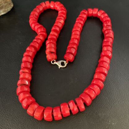 Women's Navajo Native American Bamboo Coral Strand Necklace | Sterling Silver | 24" | 13520