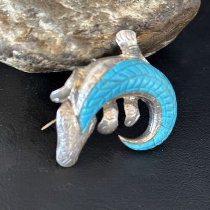 Navajo White & Blue Turquoise Lizard Pin Pendant | Sterling Silver Gecko Inlay | Native American Handmade | 14510