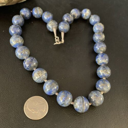 Native American Women's Blue Denim Lapis Beads Necklace | 16mm | Sterling Silver | 19" | 13970