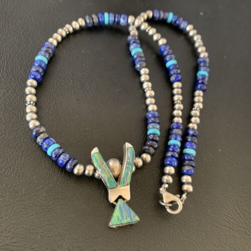 Navajo Men's Pendant | Blue Lapis Turquoise Opal Inlay | Sterling Silver Necklace | 22" | 13357