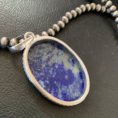 Native American Navajo Blue Lapis Pendant Necklace | Sterling Silver | Authentic Handmade | 11720