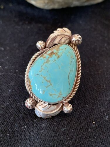 Navajo Blue Turquoise #8 Ring | Sterling Silver | Sz 7 | Authentic Native American Handmade | 671