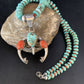 Navajo Sterling Silver Necklace | Blue Turquoise & Coral Naja Pendant | Authentic Native American Handmade | 13744