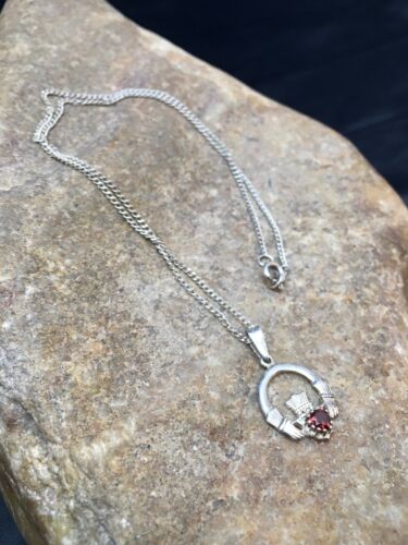Native American Navajo Garnet Pendant Necklace | Sterling Silver | 14" Chain | 8971